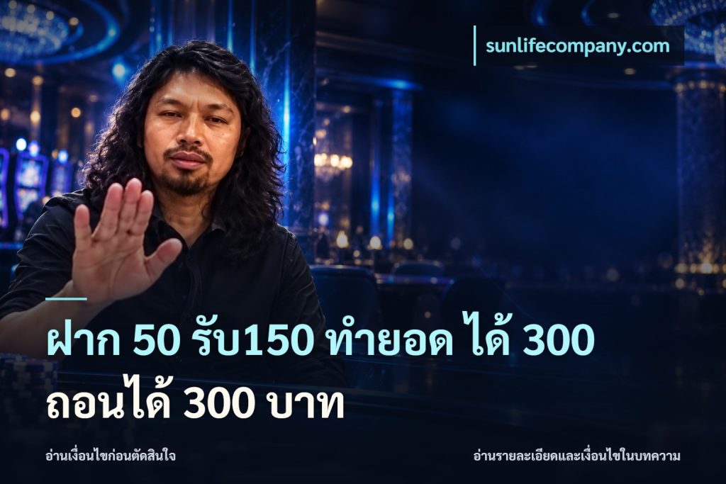 ฝาก 50 รับ150 ทำยอด ได้ 300 ถอนได้ 300 บาท