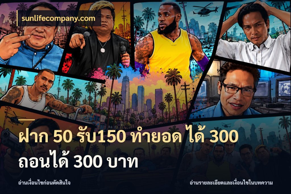 ฝาก 50 รับ150 ทำยอด ได้ 300 ถอนได้ 300 บาท จับประเด็นยอดรับก่อนเลือกความสนุก ในมุม sunlifecompany.com