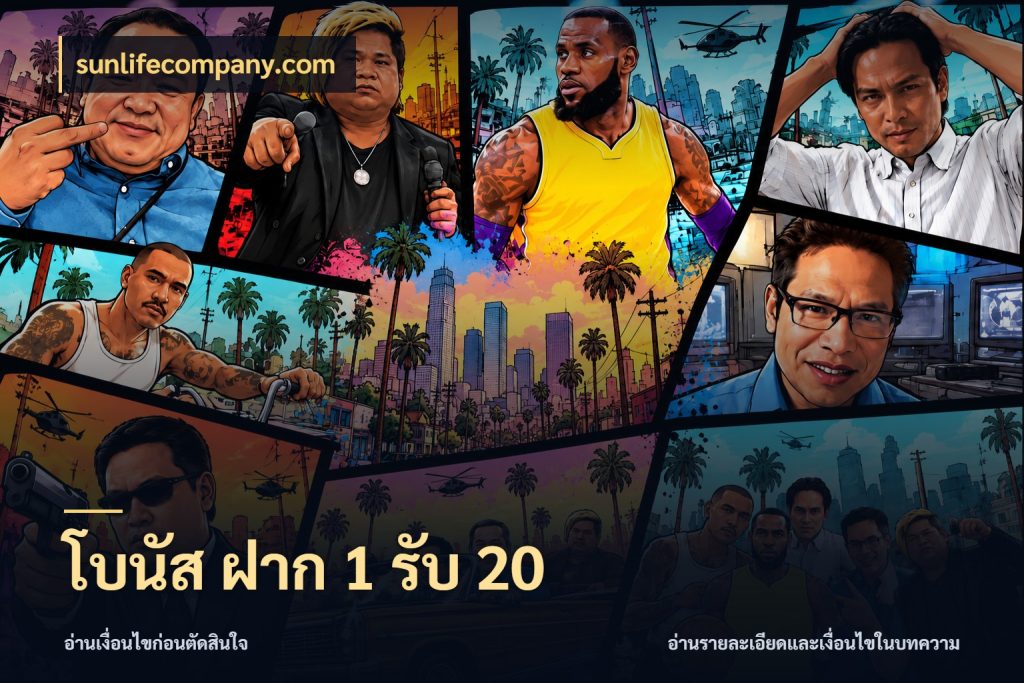 โบนัส ฝาก 1 รับ 20 ยอดฝากและยอดรับในมุมของคนชอบลุ้น ในมุม sunlifecompany.com